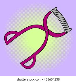 Tweezers eyelash curler Pop art vector illustration. Beautiful style comic. Hand-drawn