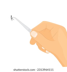 tweezers with fake eyelashes; eyelash extension procedure -vector illustration