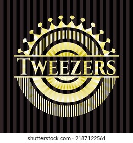 Tweezers golden badge or emblem. Vector Illustration. Detailed. 