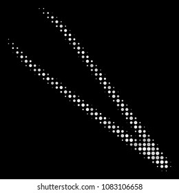 Tweezers halftone vector icon. Illustration style is dot iconic tweezers symbol on a black background. Halftone matrix is created with spheric blots.