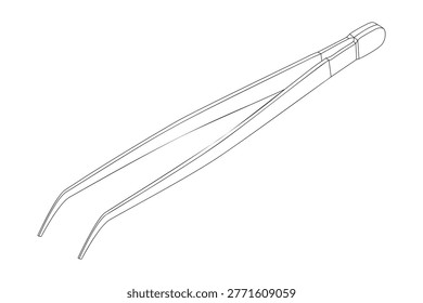 Tweezers - hand drawn isometric black and white vector illustration.
