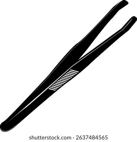 Tweezers are a hand tool with two compressible ends. Precise grip and holding of small objects. Working with small parts and sensitive materials. Precision and accuracy. Vector illustration.