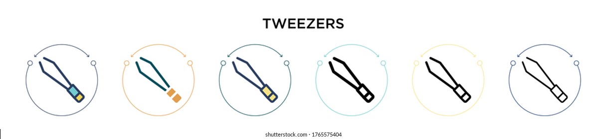 Tweezers icon in filled, thin line, outline and stroke style. Vector illustration of two colored and black tweezers vector icons designs can be used for mobile, ui, web