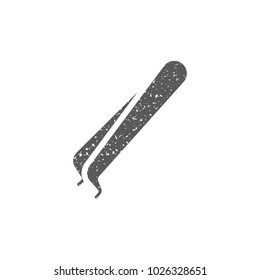 Tweezers icon in grunge texture. Vintage style vector illustration.