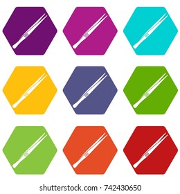 Tweezers icon set many color hexahedron isolated on white vector illustration