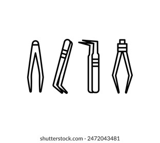 tweezers icon symbol vector design simple black white line flat illustration collections sets isolated