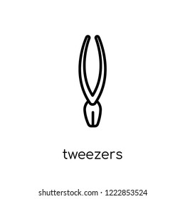 Tweezers icon. Trendy modern flat linear vector Tweezers icon on white background from thin line Dentist collection, editable outline stroke vector illustration