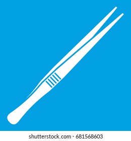 Tweezers icon white isolated on blue background vector illustration