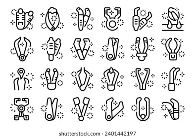 Tweezers icons set outline vector. Medical pincers. Health hospital metal