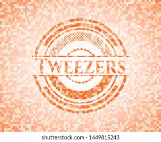 Tweezers orange mosaic emblem. Vector Illustration. Detailed.