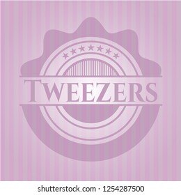 Tweezers realistic pink emblem