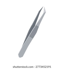 Tweezers in silver on a black background Tweezers are used for personal care and beauty acessory