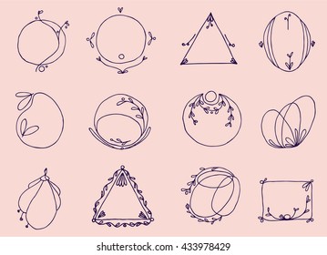 Twelf hand drawn vector floral logos with empty place for text. Place there your brand name or anything else.
