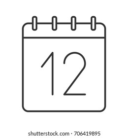 Twelfth day of month linear icon. Wall calendar with 12 sign. Thin line illustration. Date contour symbol. Vector isolated outline drawing