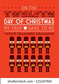 twelfth day of the twelve days of christmas template vector/illustration - twelve drummers drumming