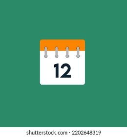 Duodécimo calendario de diseño plano Icono ilustración de material sobre fondo verde