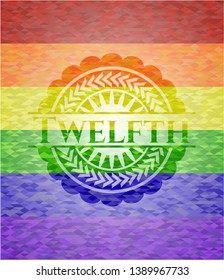 Twelfth on mosaic background with the colors of the LGBT flag