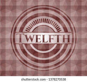 Twelfth red emblem with geometric pattern. Seamless.