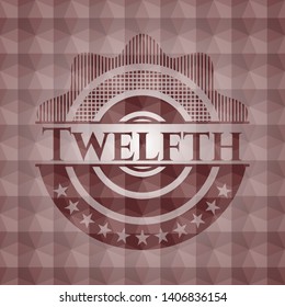Twelfth red seamless emblem with geometric background.
