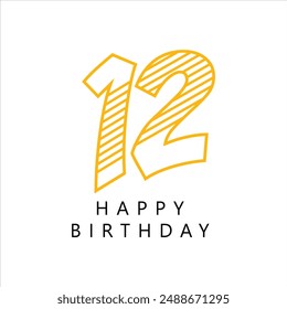 Twelve, 12 Logo, 12th Happy birthday, 12th years anniversary, Twelve Birthday handwritten. Happy Birthday card.