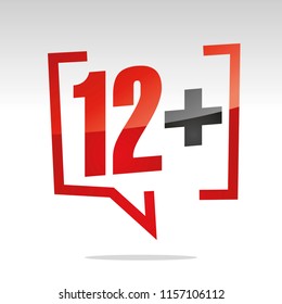 Twelve 12 plus sign in brackets speech red white isolated sticker icon