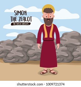 the twelve apostles poster with simon the zealot in scene in desert next to the rocks in colorful silhouette