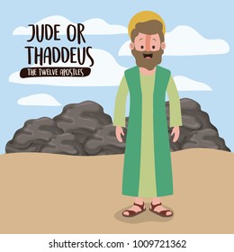 the twelve apostles poster with thaddeus in scene in desert next to the rocks in colorful silhouette