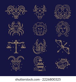 twelve astrology signs set icons