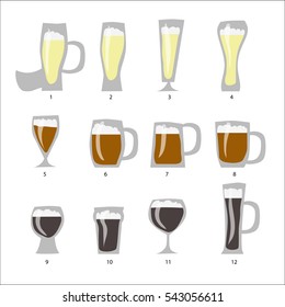 Twelve beerhouses of glasses. Vector illustration.