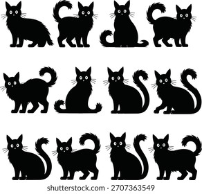 Doze silhuetas de gato preto em várias poses animal 1