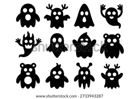 Twelve black ghost characters halloween spooky