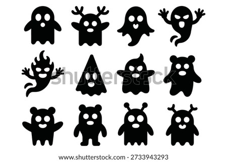 Twelve black ghost icons halloween spooky