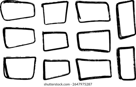 Doze retângulos de borda irregular pretos definidos. Ilustração vetorial