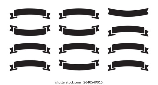 Twelve Black Ribbon Banners Simple Design Elements Collection
