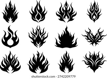 Twelve Black Stylized Flame on White Background fire symbol 2 abstract