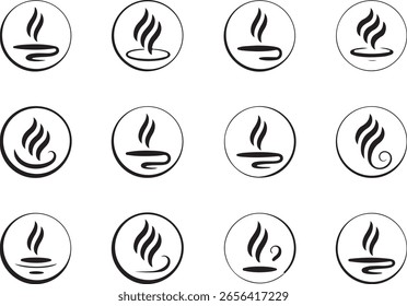 Doce iconos de vapor de taza de café blanco y negro beben