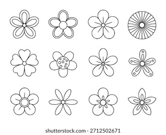 Doze preto e branco simples contorno flor no fundo branco flores contornos