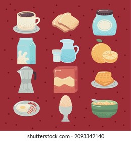 twelve breakfast food set icons