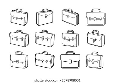 Twelve Briefcase Designs Outline Illustrations of Portable Cases