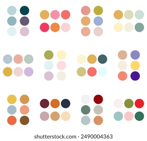 Twelve bright and pastel colour palettes. Seamless pattern with colorful circles. Vector illustration
