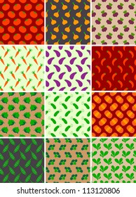 Twelve bright vegetable seamless patterns
