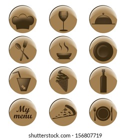 twelve brown icons in circles for menu design