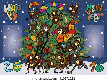 Twelve cheerful monkeys greeted the new year