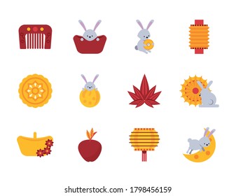 twelve chinese moon festival set icons vector illustration design