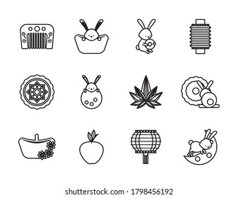 twelve chinese moon festival set icons vector illustration design
