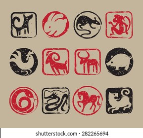 Twelve Chinese zodiac stamps