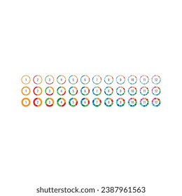 twelve choice cut circles. colored and sliced circles. sliced circles on a white background