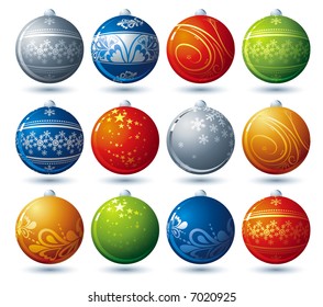 twelve  christmas ball over white background, vector