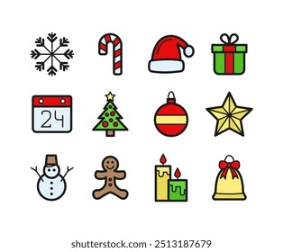 Twelve christmas colorful illustrations set.