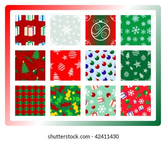 Twelve Christmas themed seamless designs
